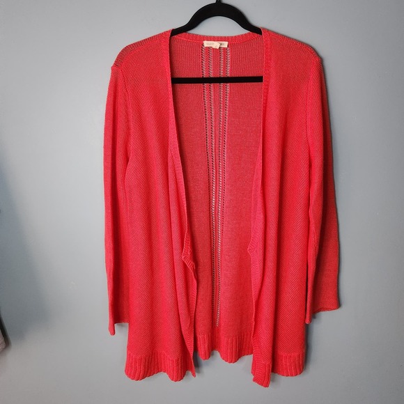 Eileen Fisher Sweaters - EILEEN FISHER Coral Linen Cardigan Draped open front cardigan - Size M